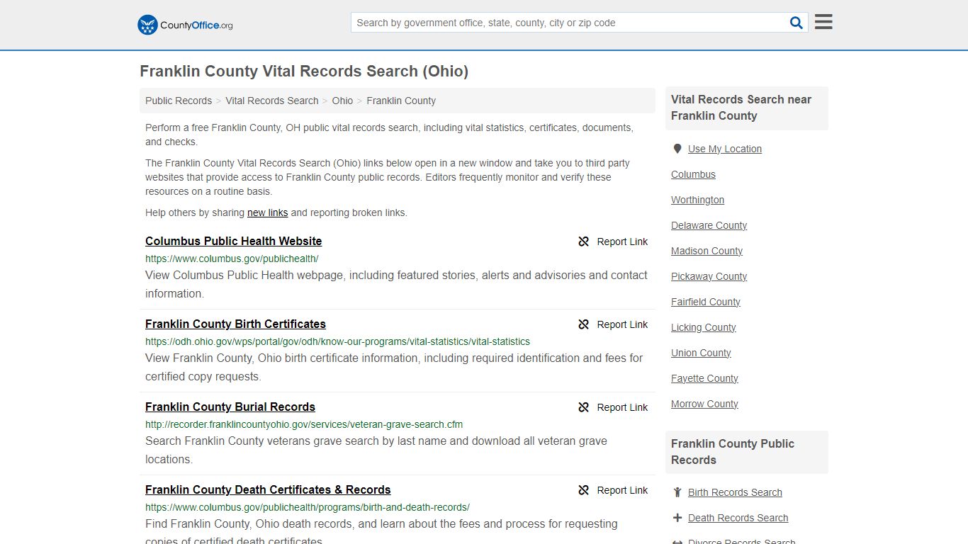 Franklin County Vital Records Search (Ohio) - County Office